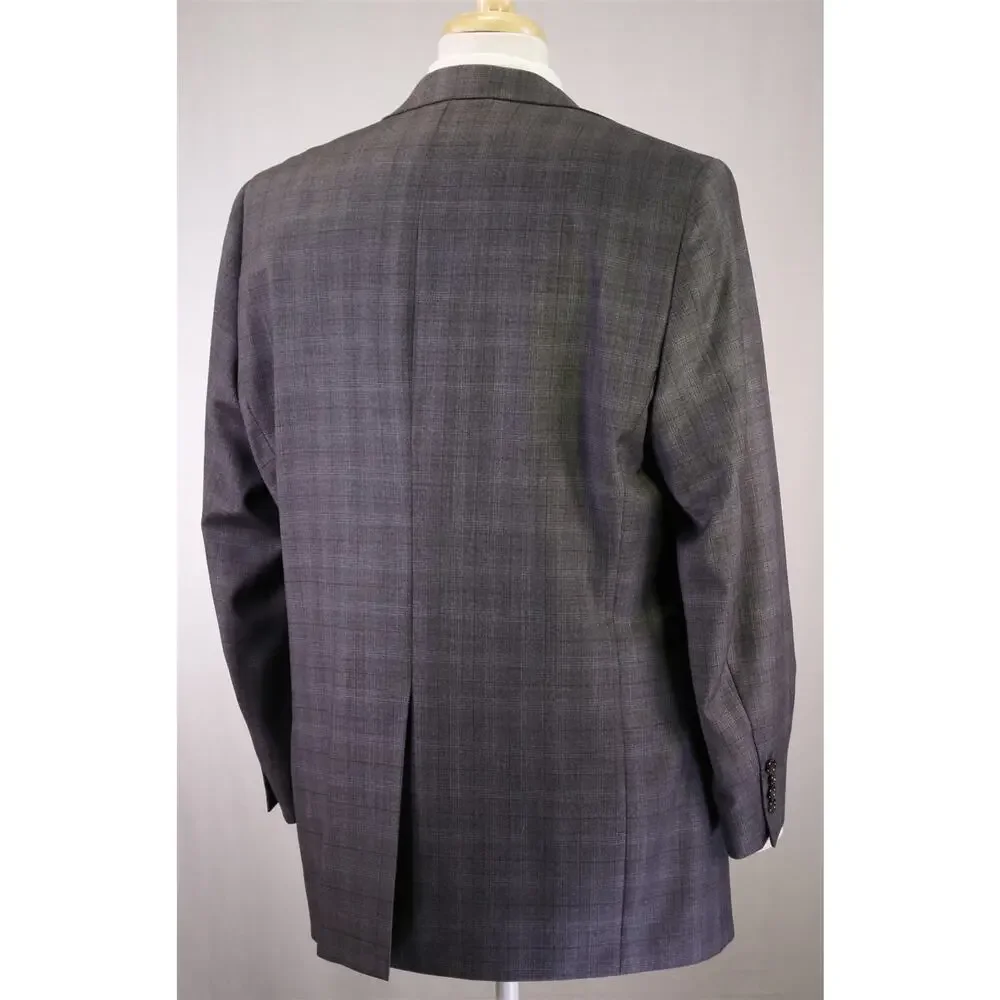 Hart Schaffner Marx Very Recent Gray Windowpane Plaid 2-Btn Wool Suit 44L